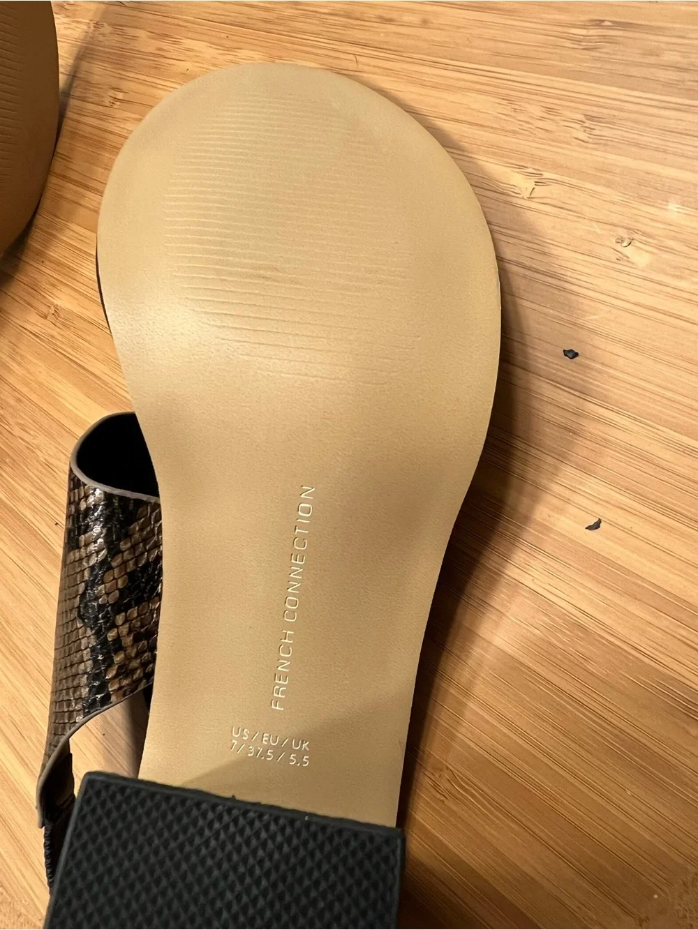 French Connection Lori Block heel Snake-Embossed Slingback Sandals in Brown SZ 7